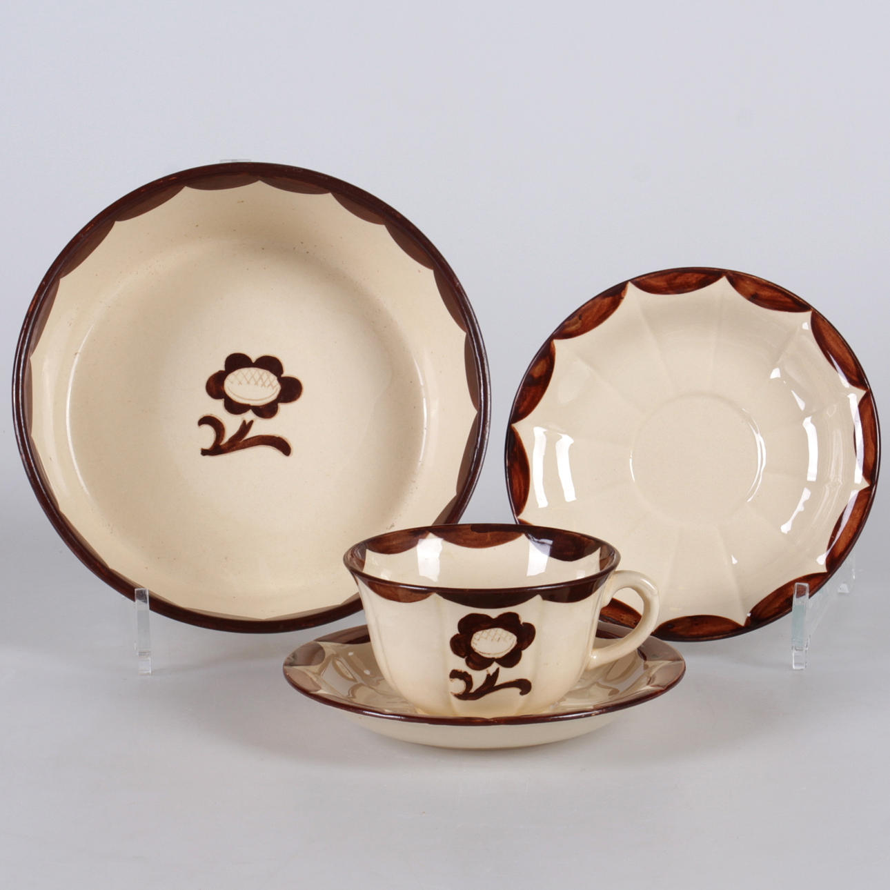 TEKOPPAR, samt form, 13 delar, flintgods, "Pyro", Vilhelm Kåge, Gustavsberg.