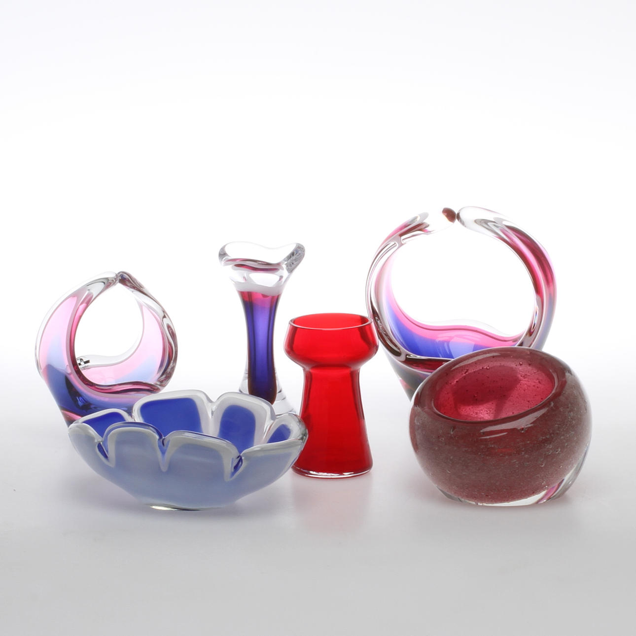 PARTI GLAS, 6 delar, Flygsfors, bland annat "Coquille", Paul Kedelv, Willem de Moor, 1900-tal.