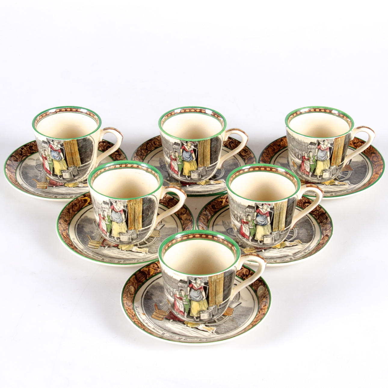 KAFFEKOPPAR, med fat, 6 st. Porslin, "Adams", Tunstall, England.