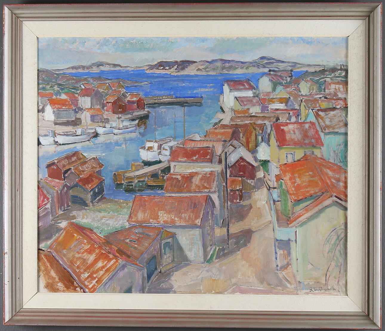 RUNE LUNDMARK. Fiskeby, olja på duk, signerad.