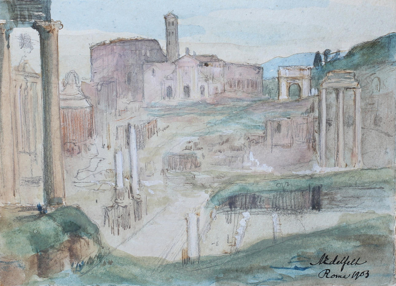 ALBERT EDELFELT. Motiv från Rom, Akvarell/Blyerts, signerad samt daterad Rome 1903.