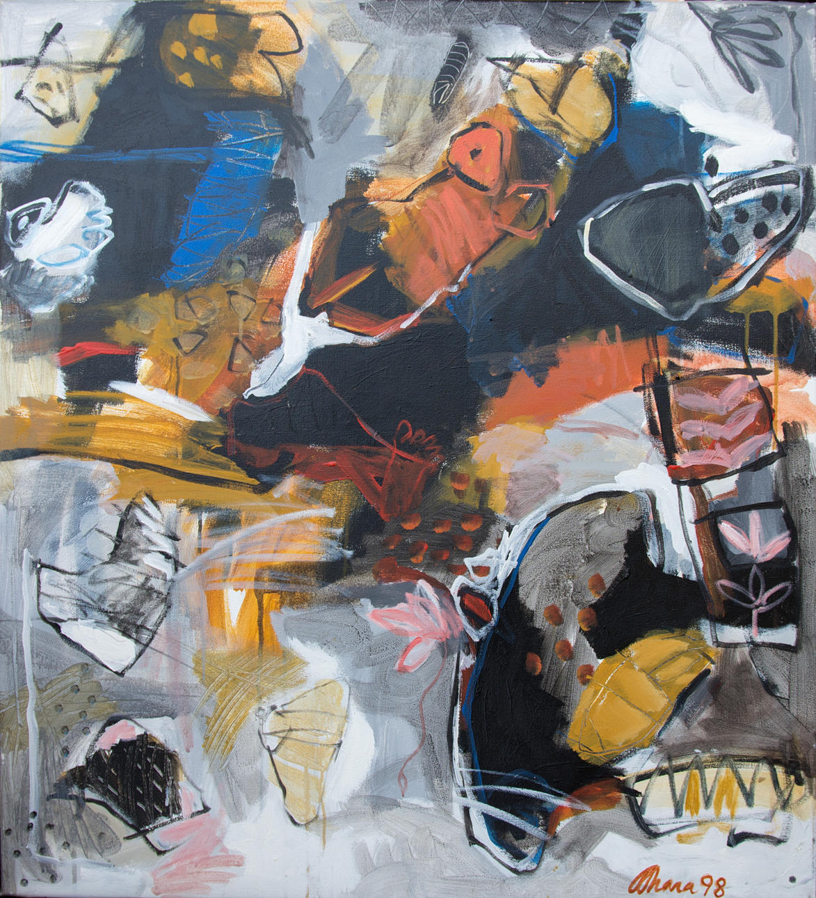 DEBASHIS DHARA. Abstrakta linjer, olja på duk, signerad. och dat. 98.