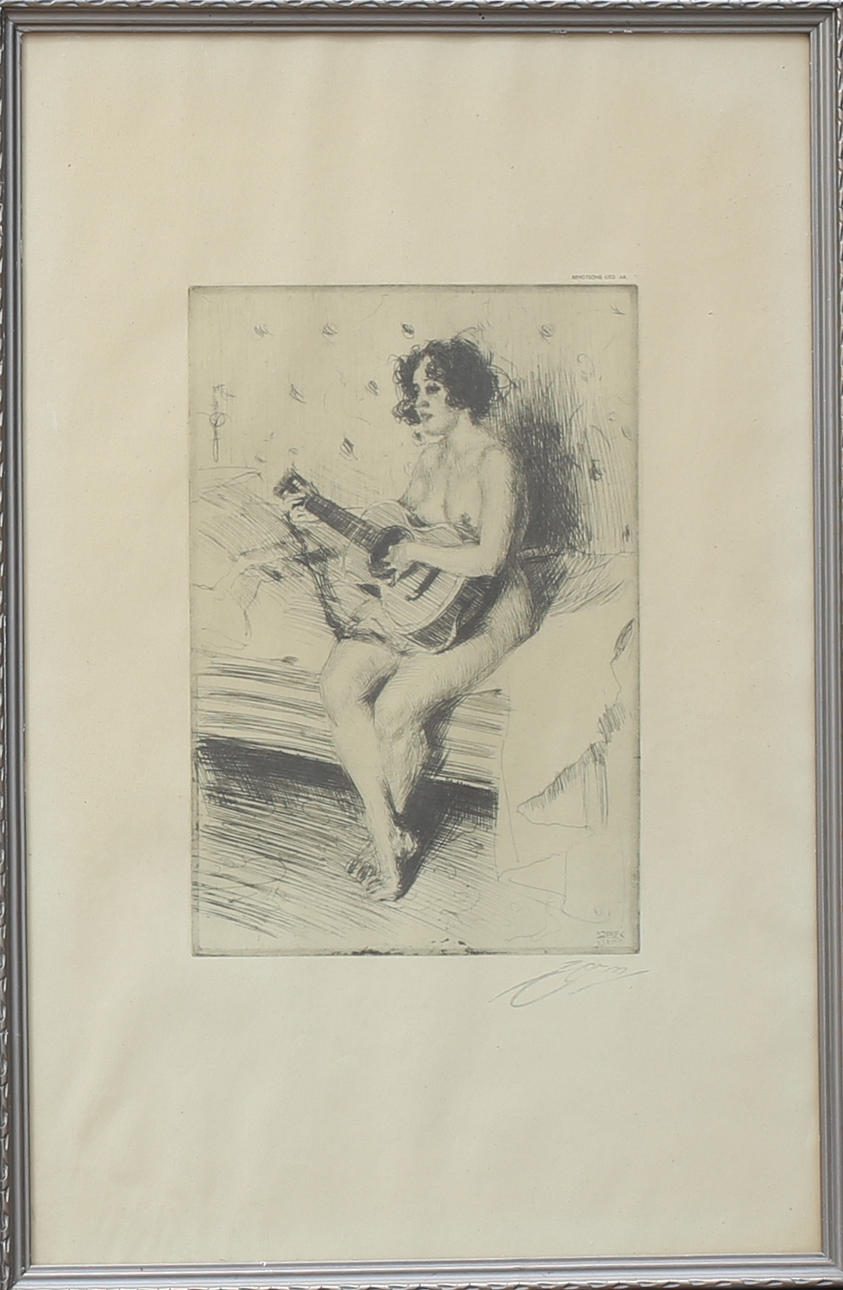ANDERS ZORN. EFTER. "Gitarrspelerskan". Litografiskt tryck, Bentsons Lito.