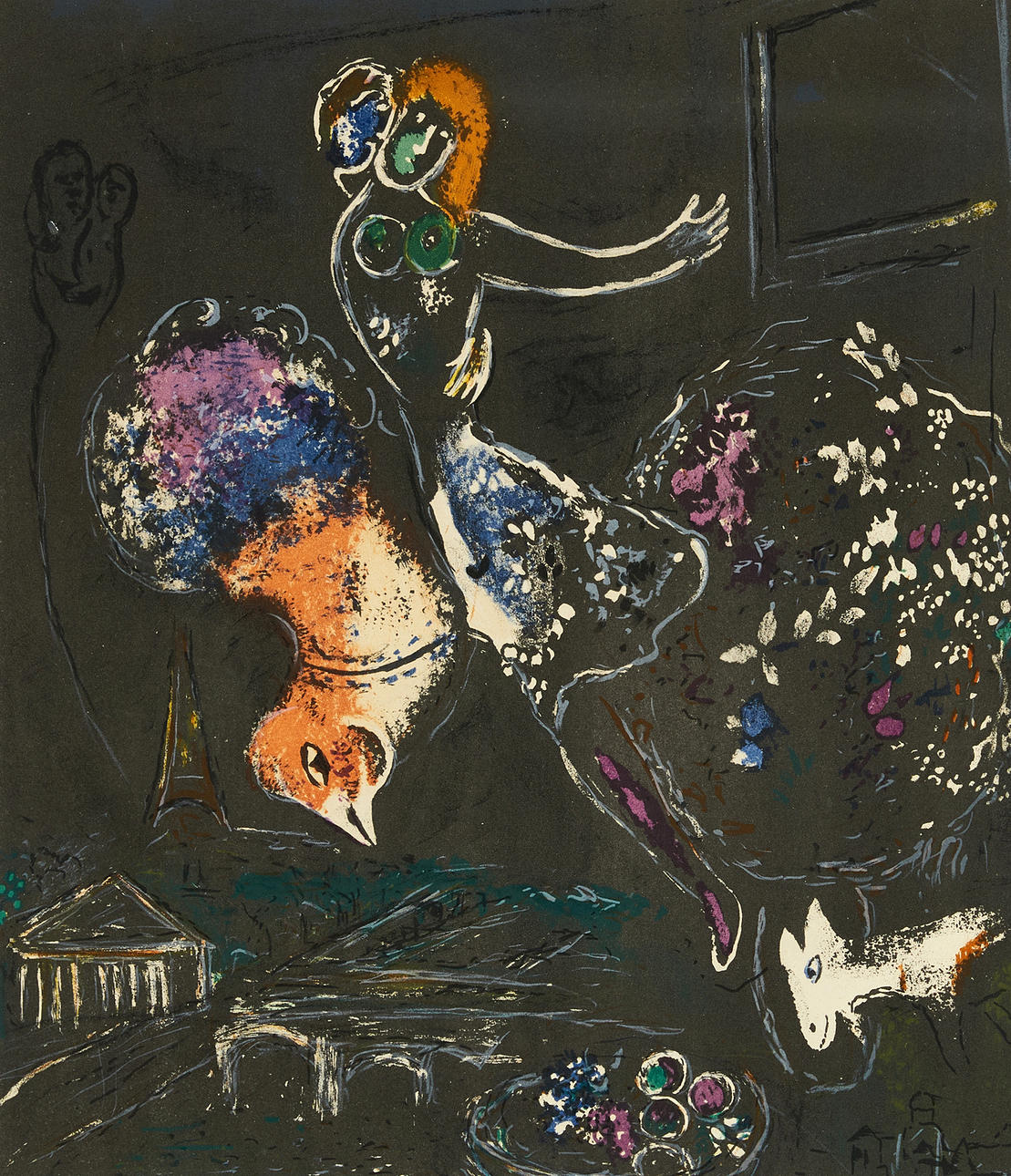 Marc Chagall、La Lune noire、超希少画集より、新品額装付 AFTER MARC CHAGALL. “Night in Paris” (“La Nuit, Série de Paris