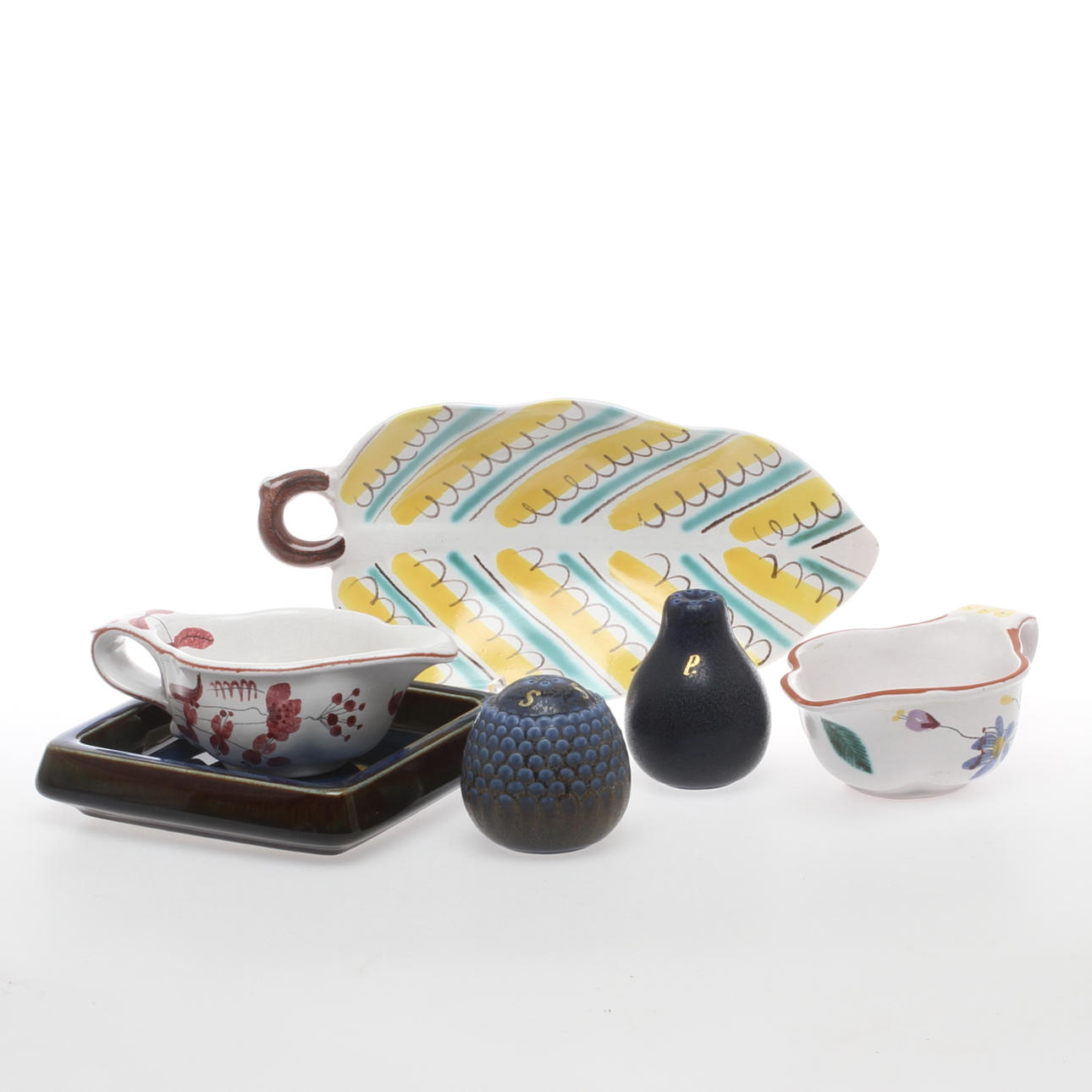 PARTI KERAMIK, 6 delar, Stig Lindberg och Wilhelm Kåge, Gustavsberg, 1900-tal.