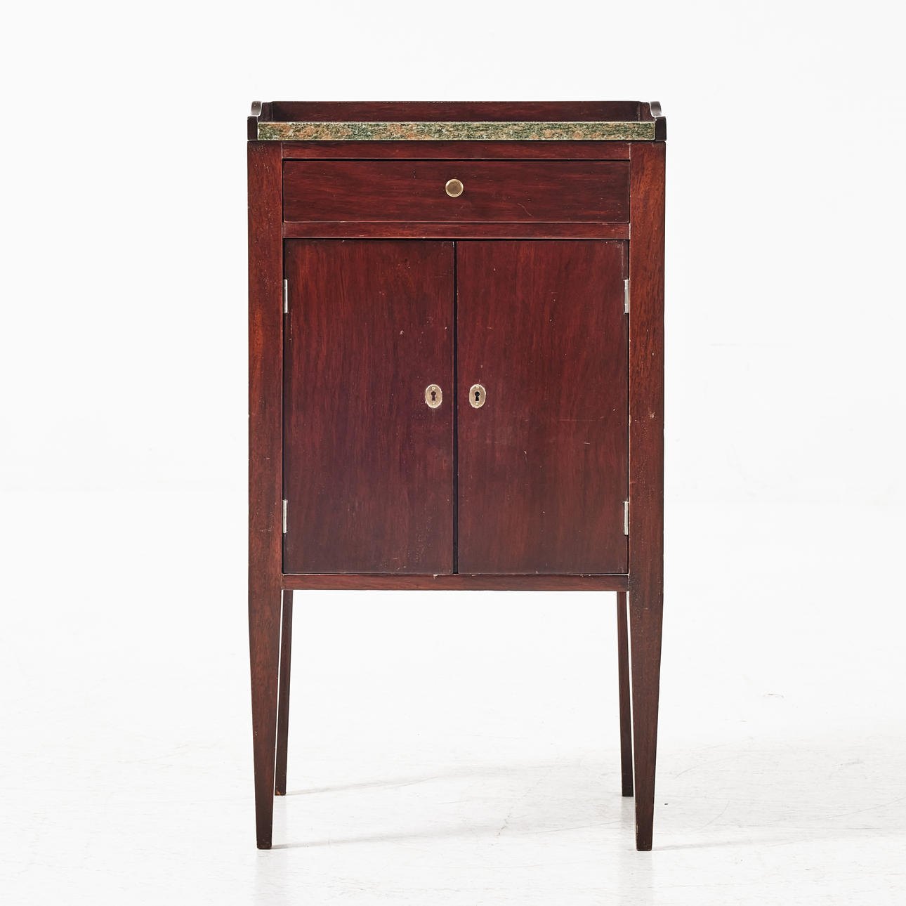 A 19th century mahogany bedside table, marble top.