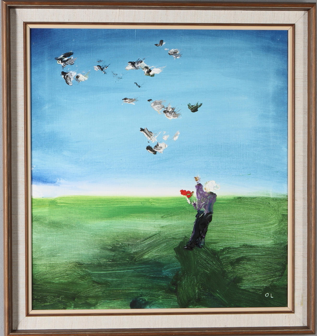 OLLE LINDGREN. "Farväl till alla fåglarna", olja på duk, signerad.