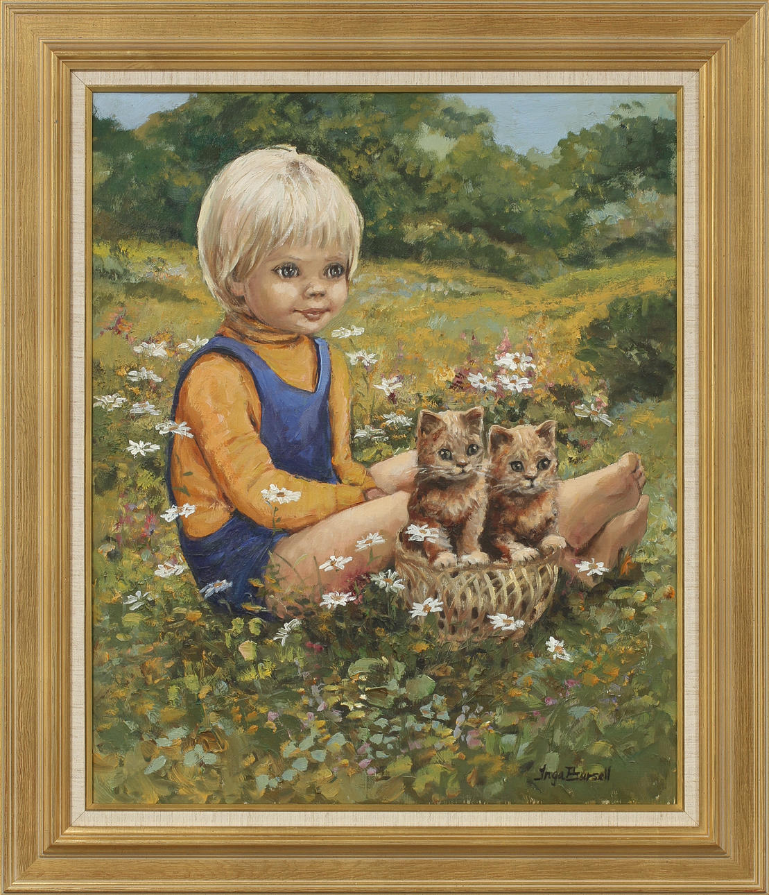 INGA BURSELL. "Mina egna kattungar", olja på duk, signerad.