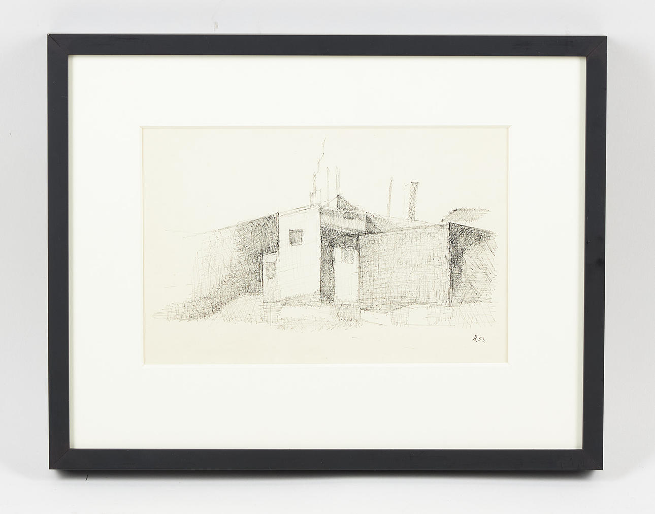 ANITRA LUCANDER. Building, signed and dated -53, drawing.