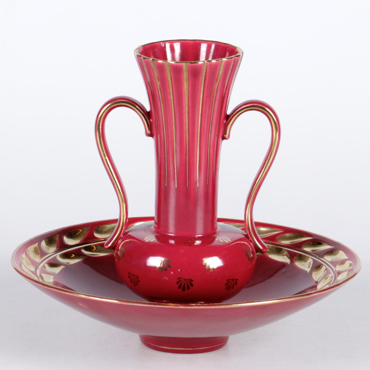 SKÅL, samt vas, keramik, "Röd Rubin", Arthur Percy, Gefle.