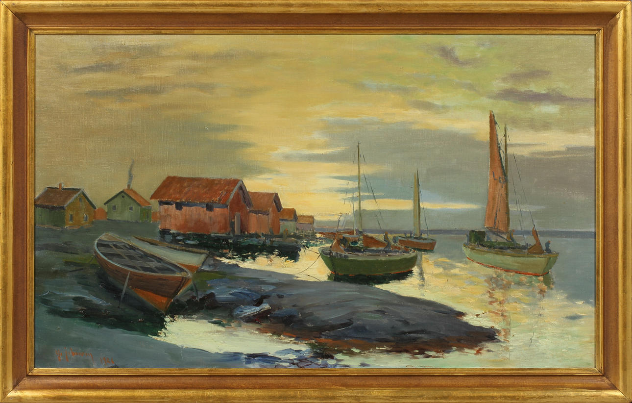 YO JOHANSSON. Kustbild, olja på duk, signerad.