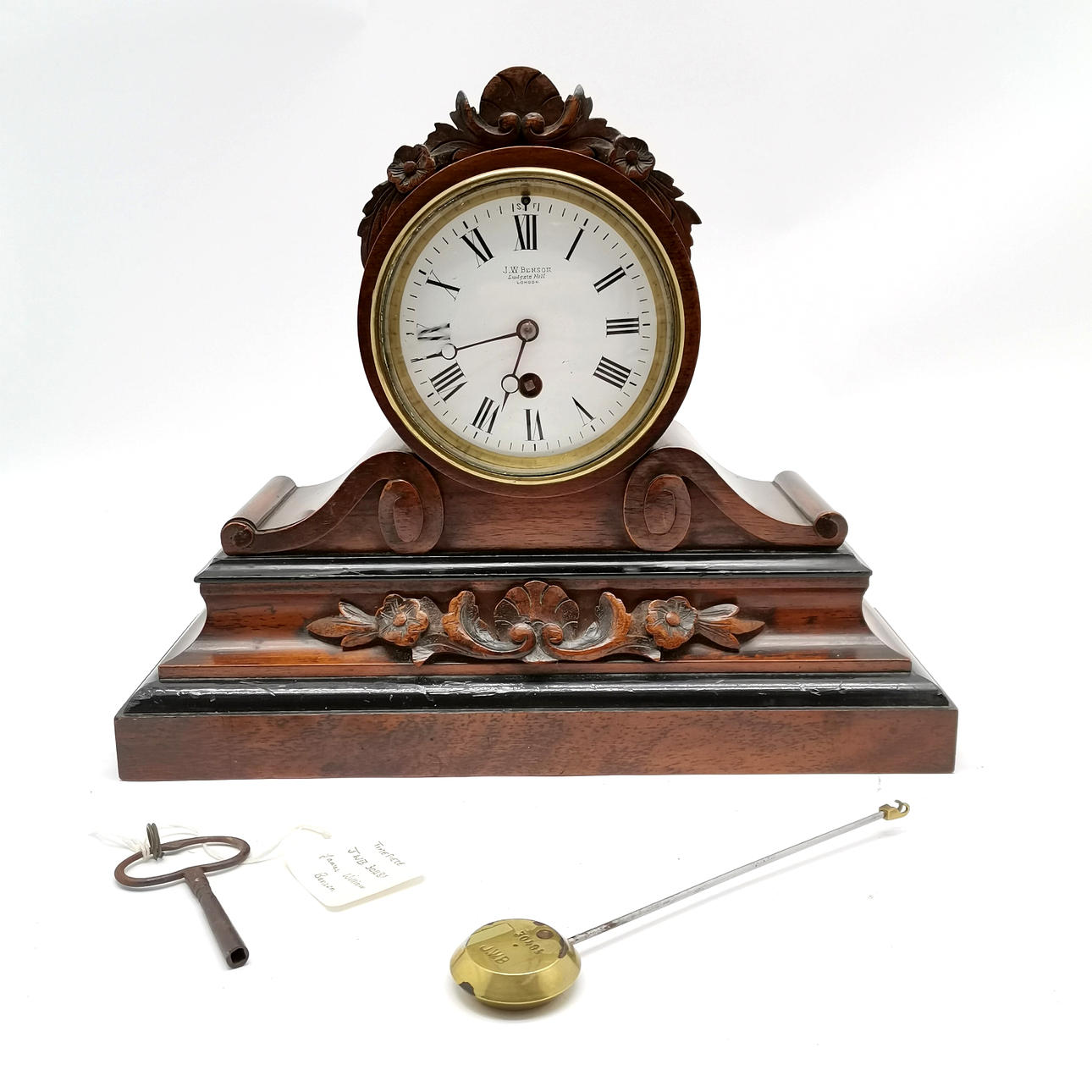 J W BENSON ANTIK MANTELKLOCKA I TRÄ.