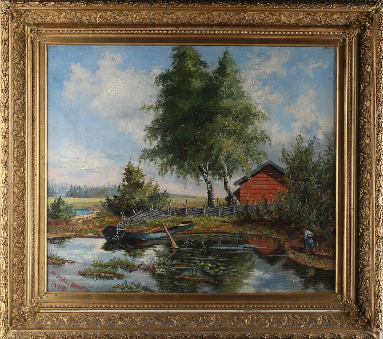 OIDENTIFIERAD KONSTNÄR. "Motiv från Olsjön i Nerike", olja på duk, signerad Mimmi Ahlqvist, samt daterad 1888.