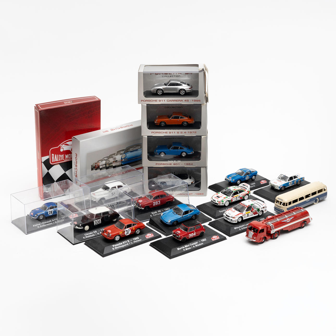 ATLAS EDITION, PORSCHE and Monte Carlo rally, approx. 15 cars, documentation, partly original packaging.