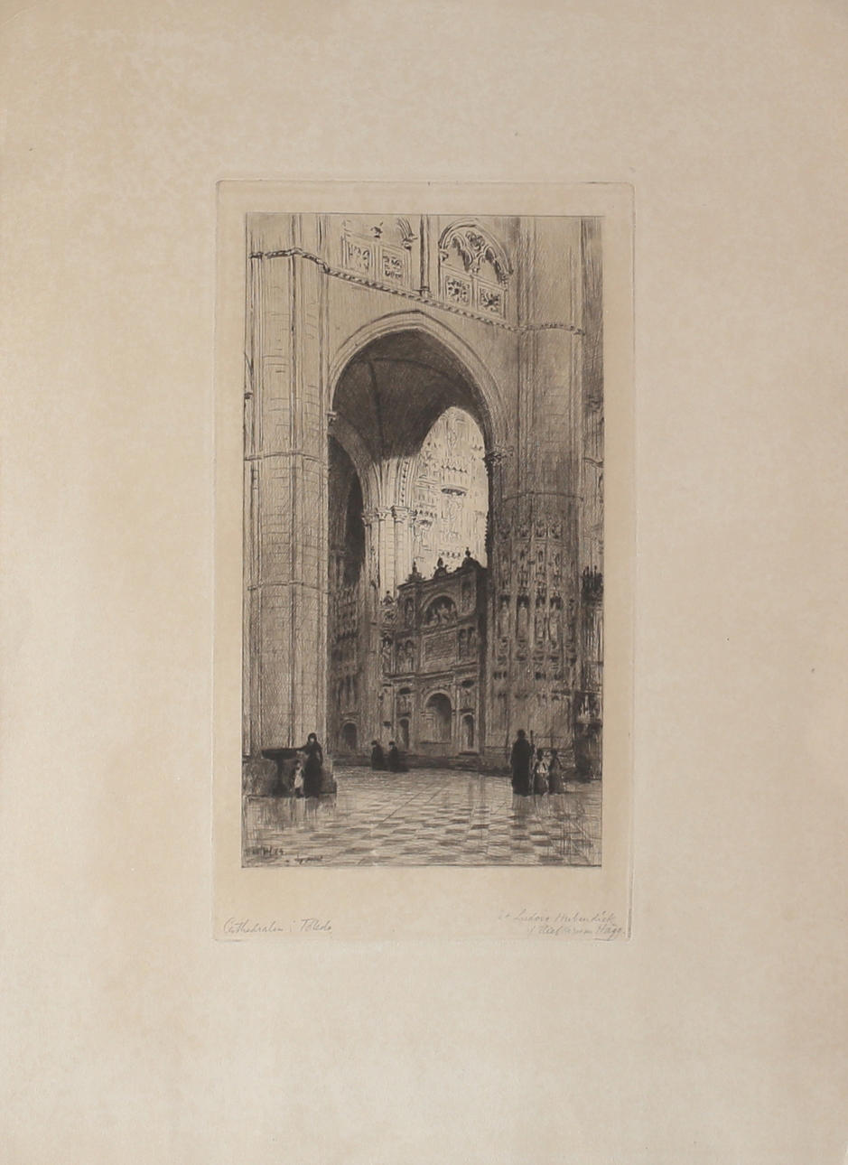 AXEL HERMAN HÄGG 1835-1921. "Katedralen i Toledo", torrnål, monogramsignerad i plåten samt daterad 1884.