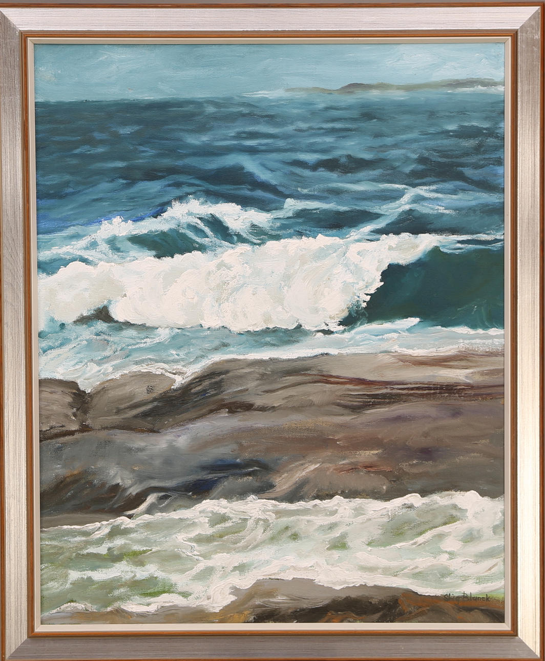 STIG BLANCK. Vågor mot klipporna, olja duk, signerad även á tergo Stig Blanck.