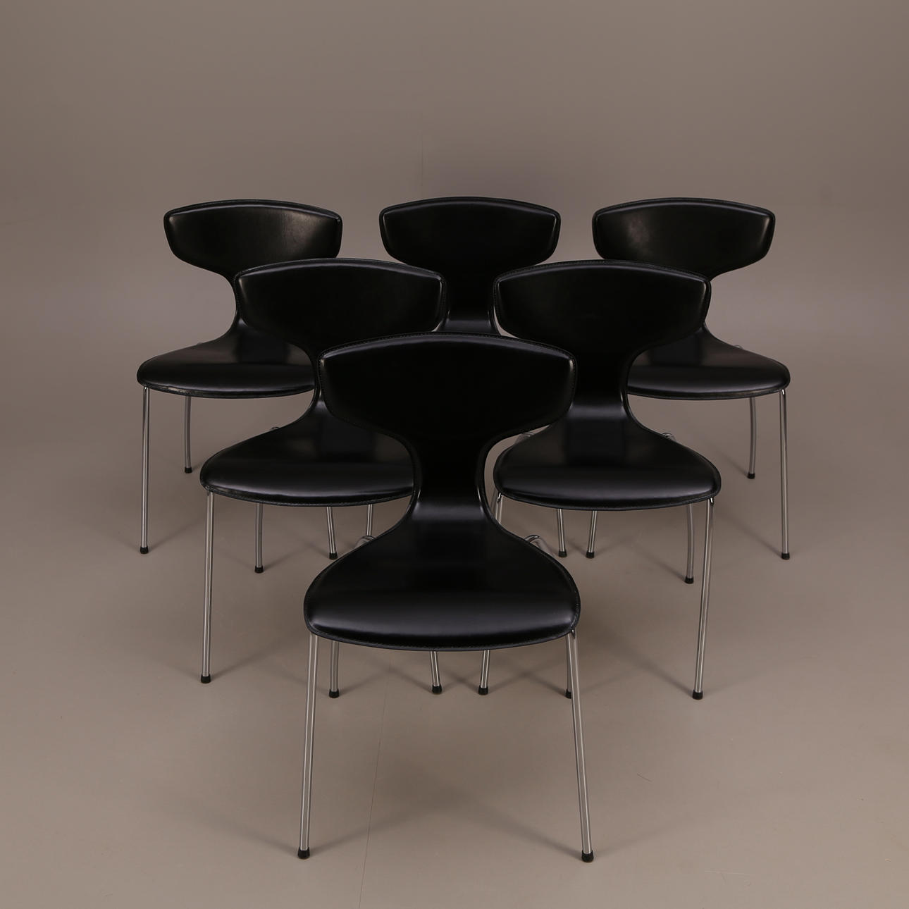 STOLAR, 6 st, svart skinn, Protein - Dan Form- Danmark, år 2009.