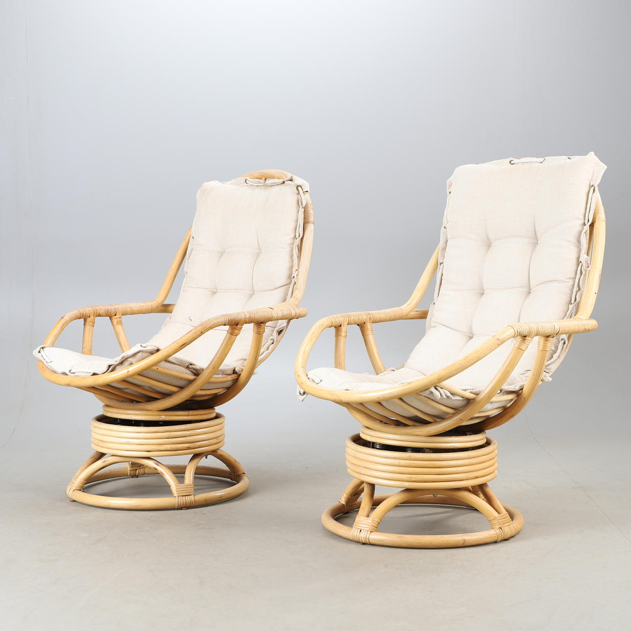 Armchairs, 1 pair, rattan and textile upholstery, 2000s. Furniture ...