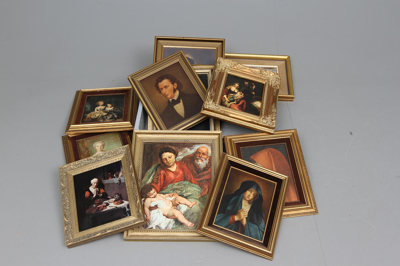 TAVLOR, 11 st, reproduktioner av kända verk. tryck, 1900-tal.