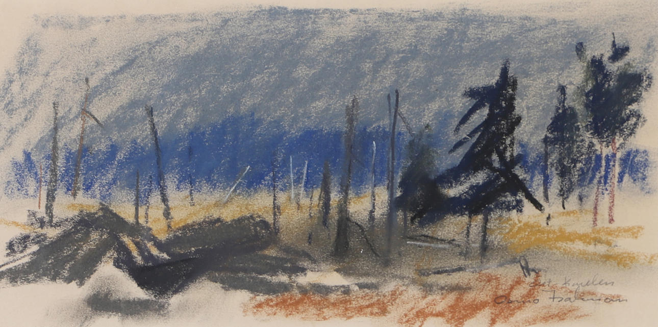 OSMO ISAKSSON. Landskap, teckning, signerad.