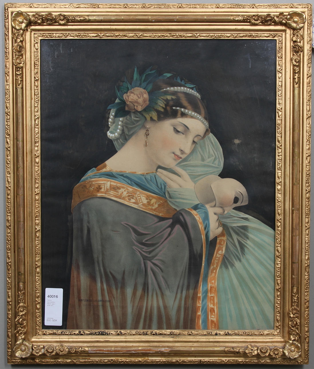 TAVLA, reproduktion bakom glas i antik ram.