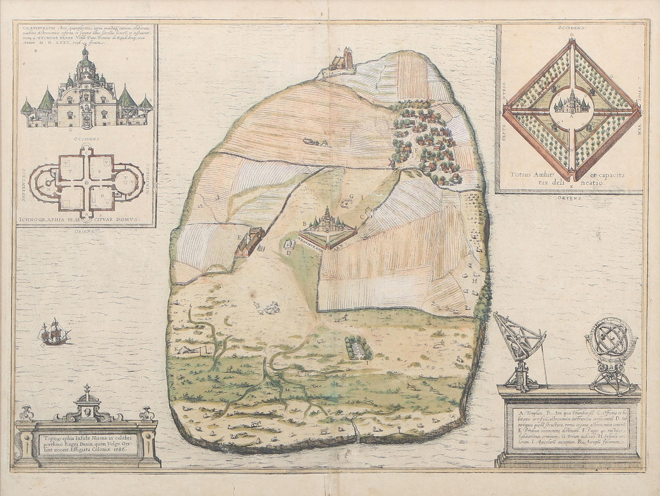 Can-colored map. Hven 1586, probably later deductions.