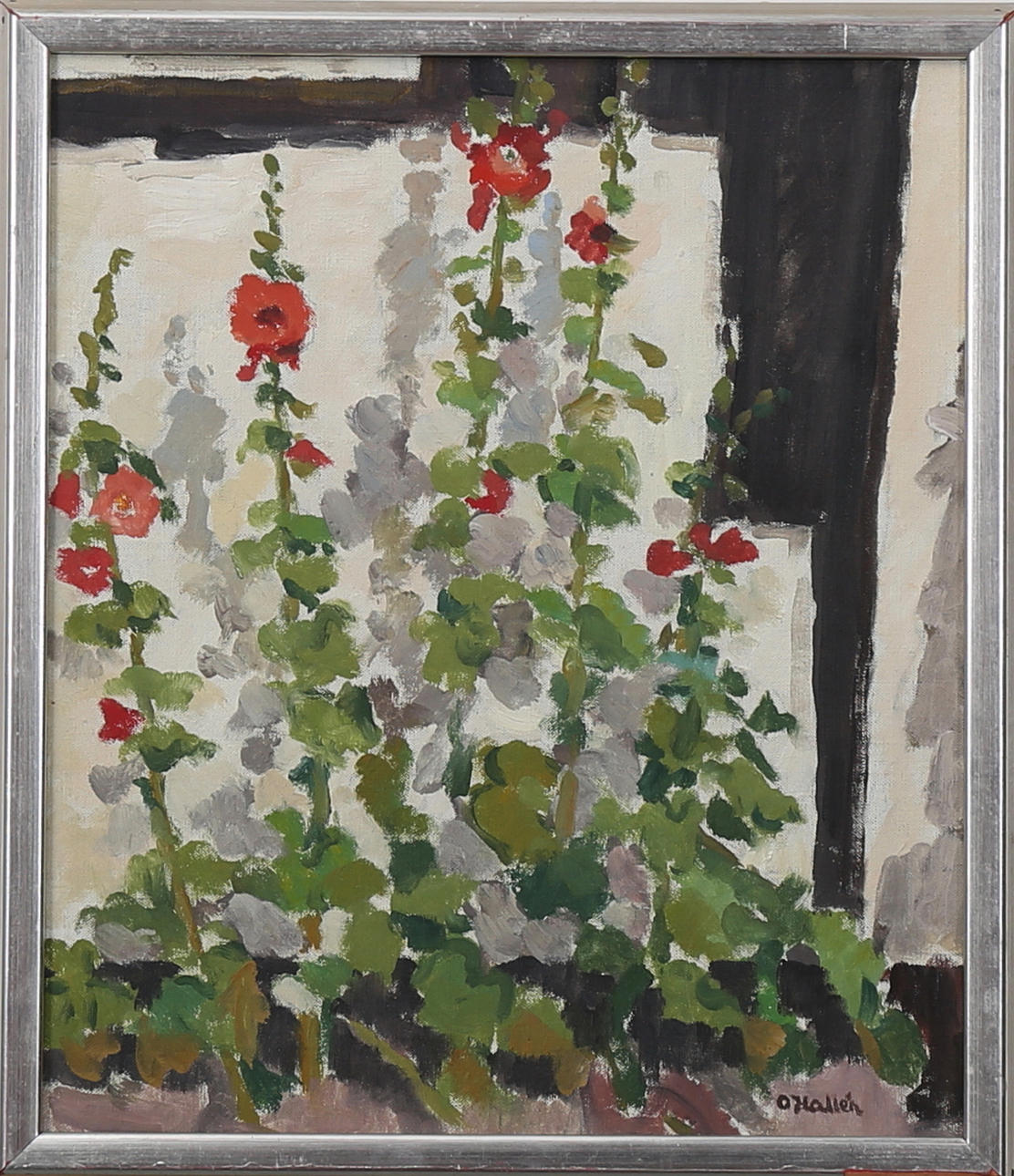 OLLE HALLÉN. Vägg i Dragör, olja på duk, signerad O Hallén.