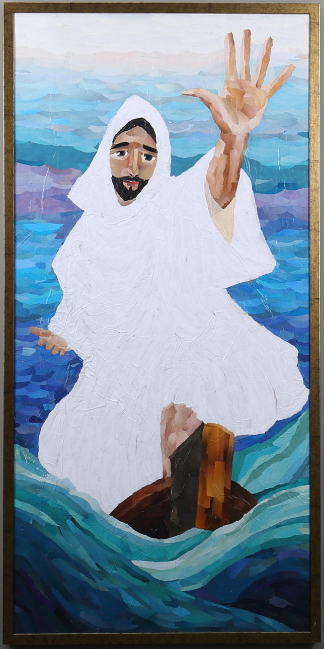 MA OFTEDAL. "Jeesus rauhoittaa myrskyn", ikoni, kollaasi.