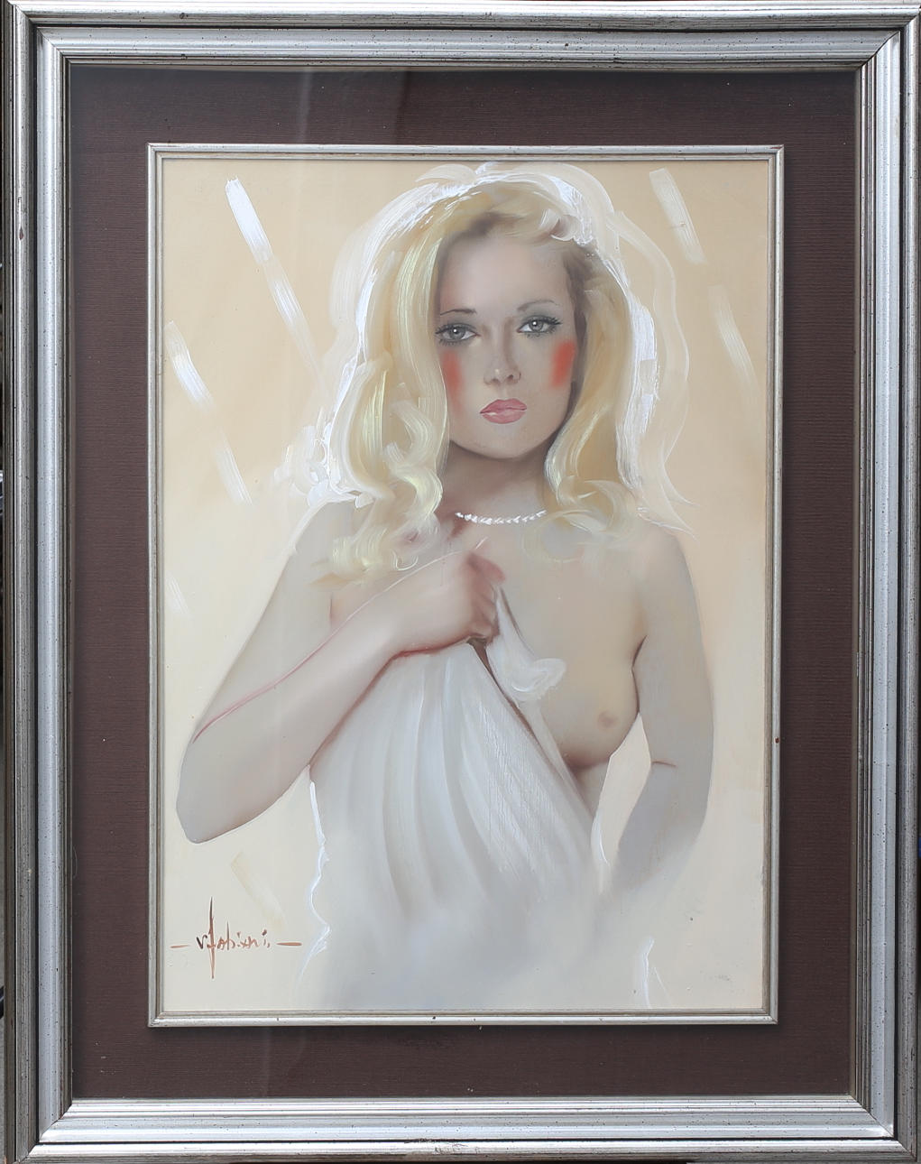 Oidentifierad konstnär, blandteknik, kvinnoporträtt.