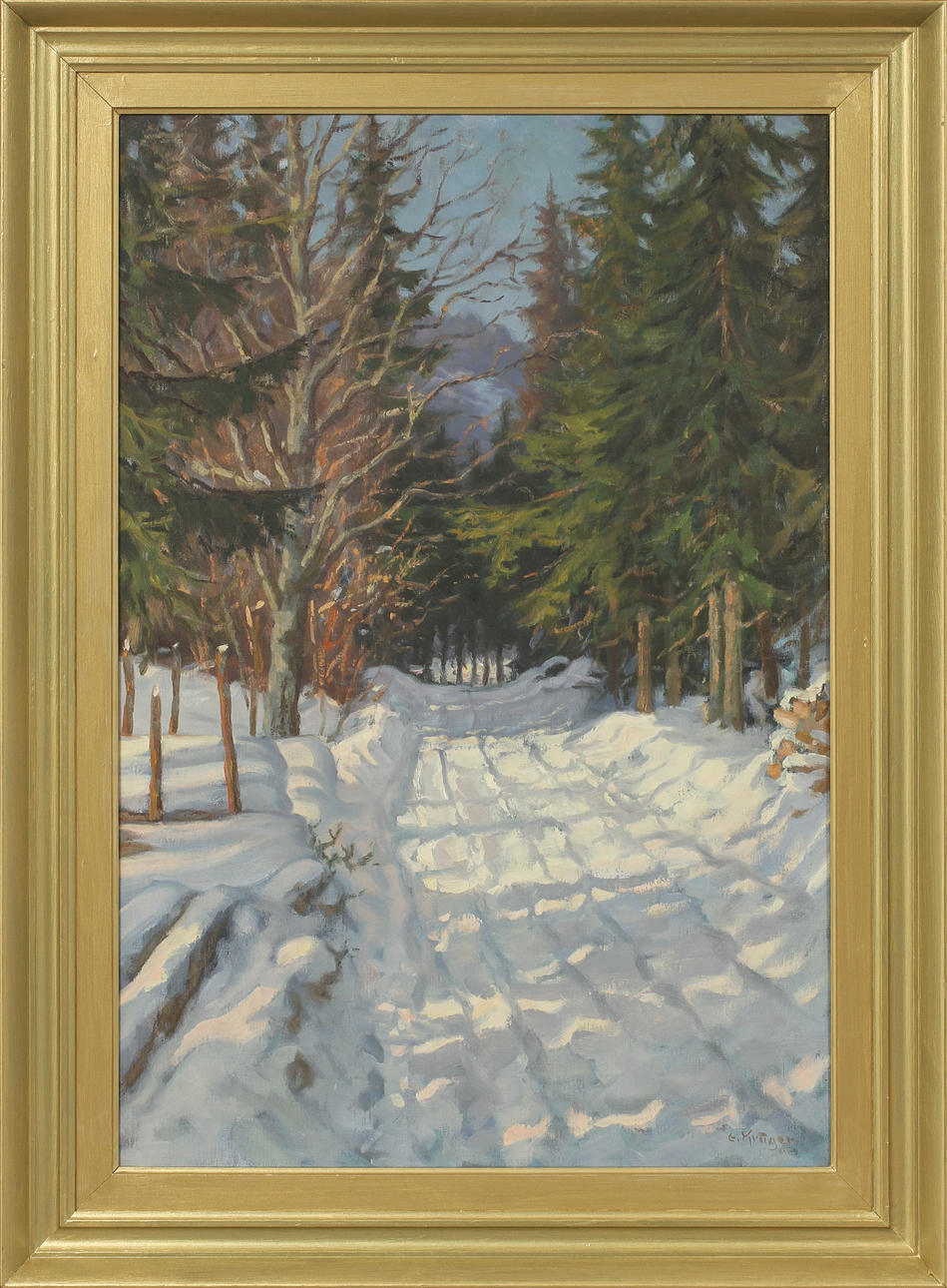 EINAR KRÜGER. Vinterbild, olja på duk, signerad.