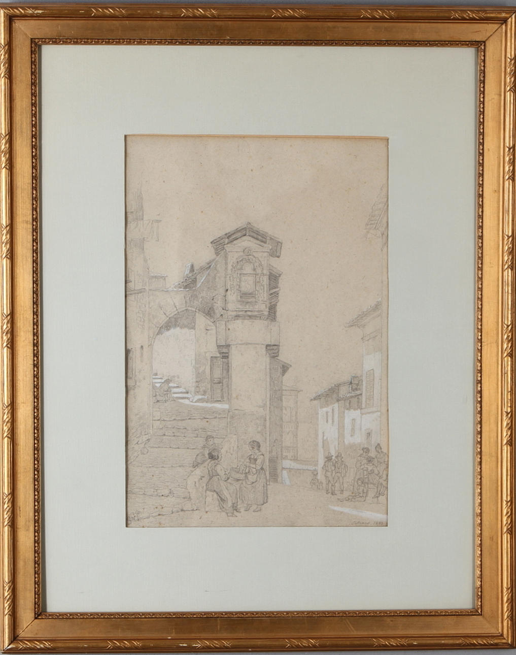 GUSTAF WILHELM PALM. Sydländskt stadsmotiv, blandteknik, signerad och daterad 1843.