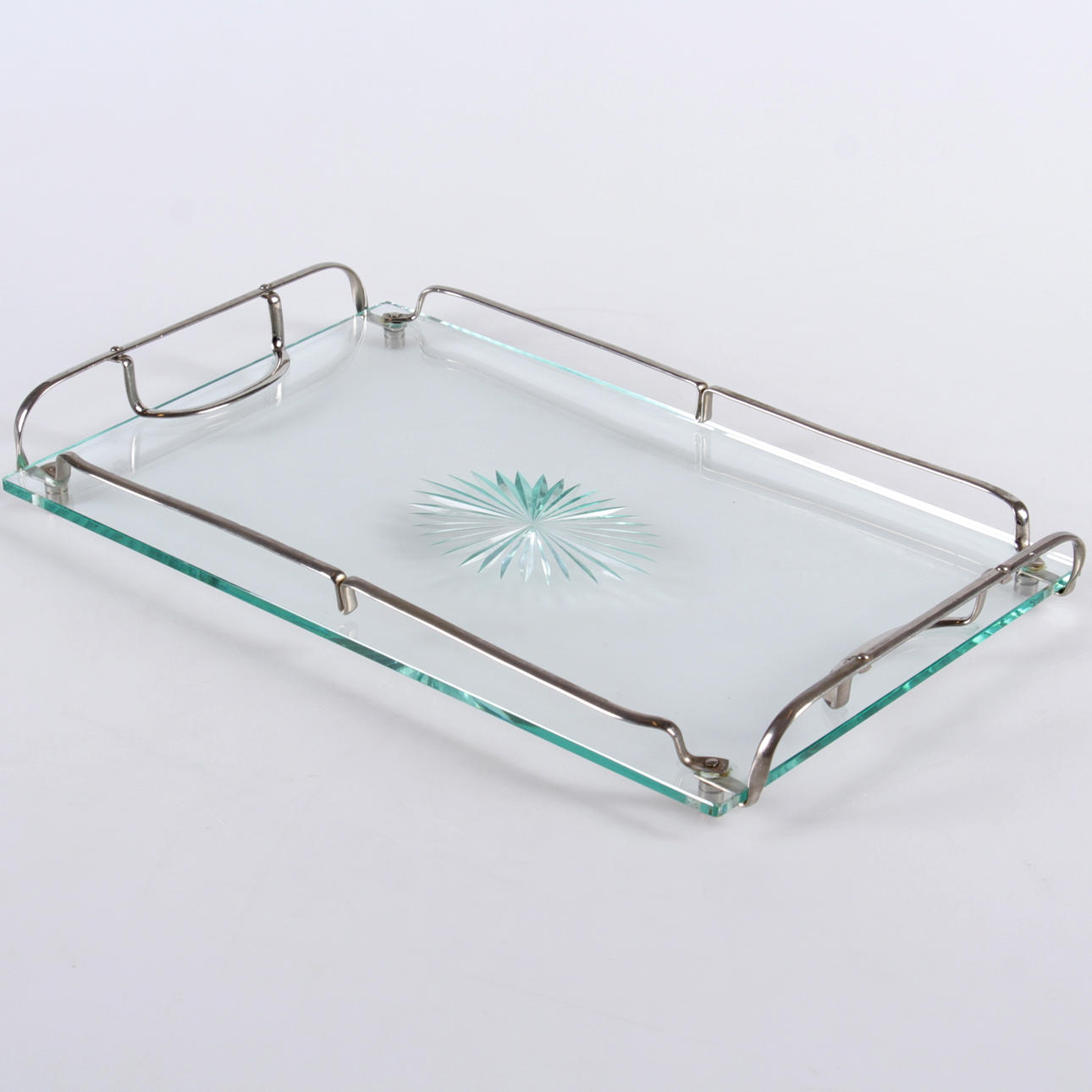 SERVERINGSBRICKA, glas samt metall, 1900-talets första hälft.