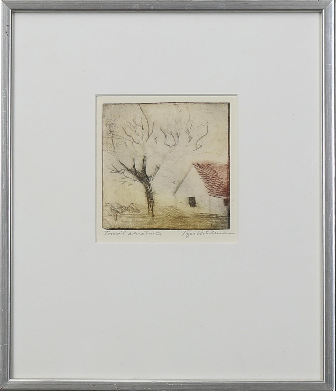 INGER KIHLMAN. Hus med träd, etsning, torrnål akvatint, signerad.