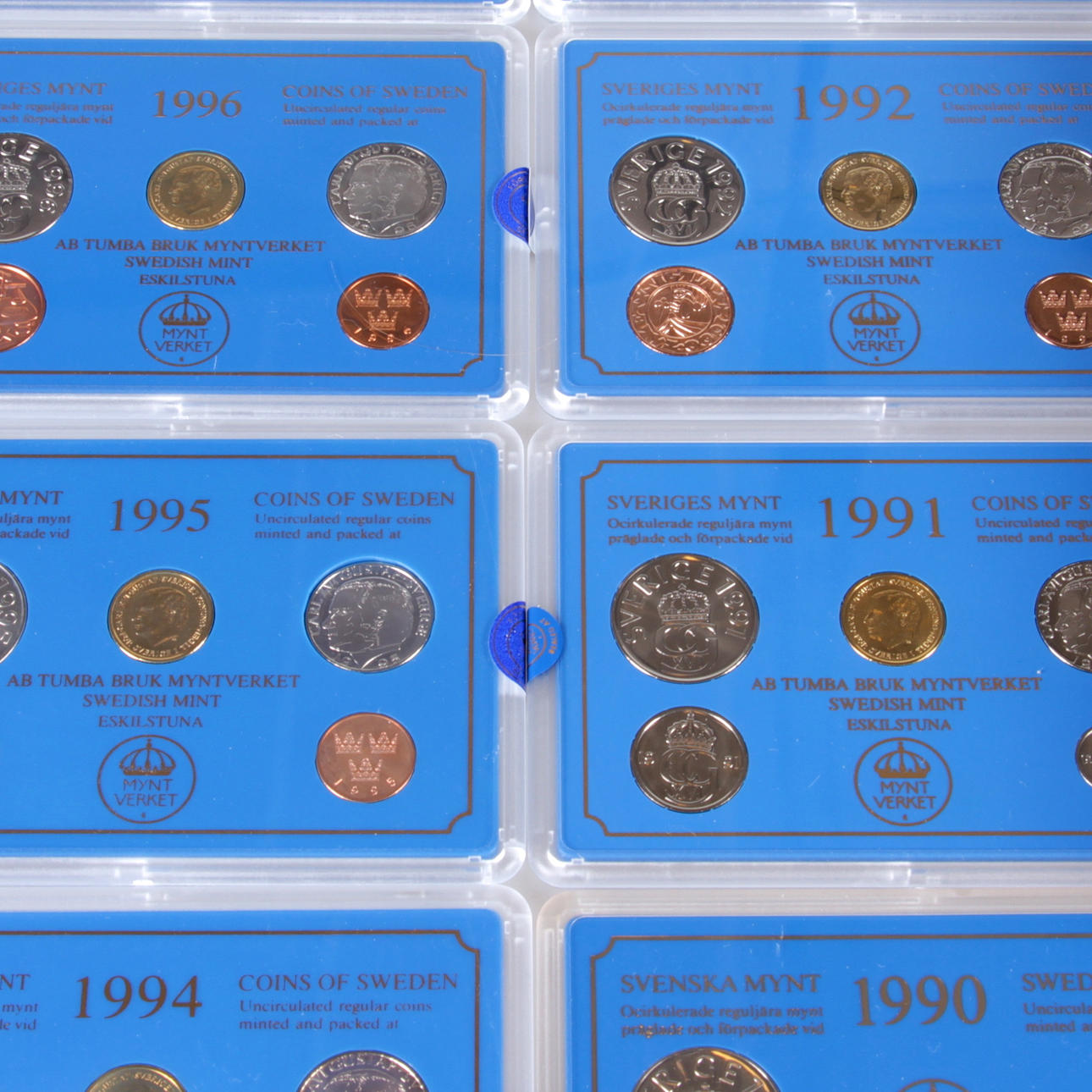 MYNT, i kassetter, 18 st. Svenska mynt, 1980-1997.
