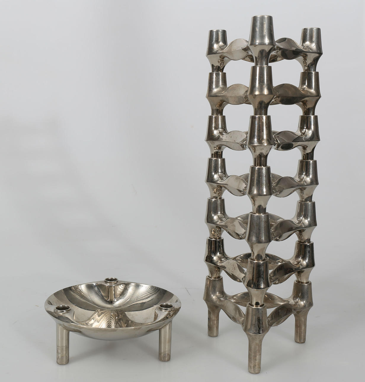 LJUSSTAKAR OCH SKÅL, förkromat stål, 8 delar, Ceasar Stoffi, Nagel, BMF, Tyskland, 1960-tal.