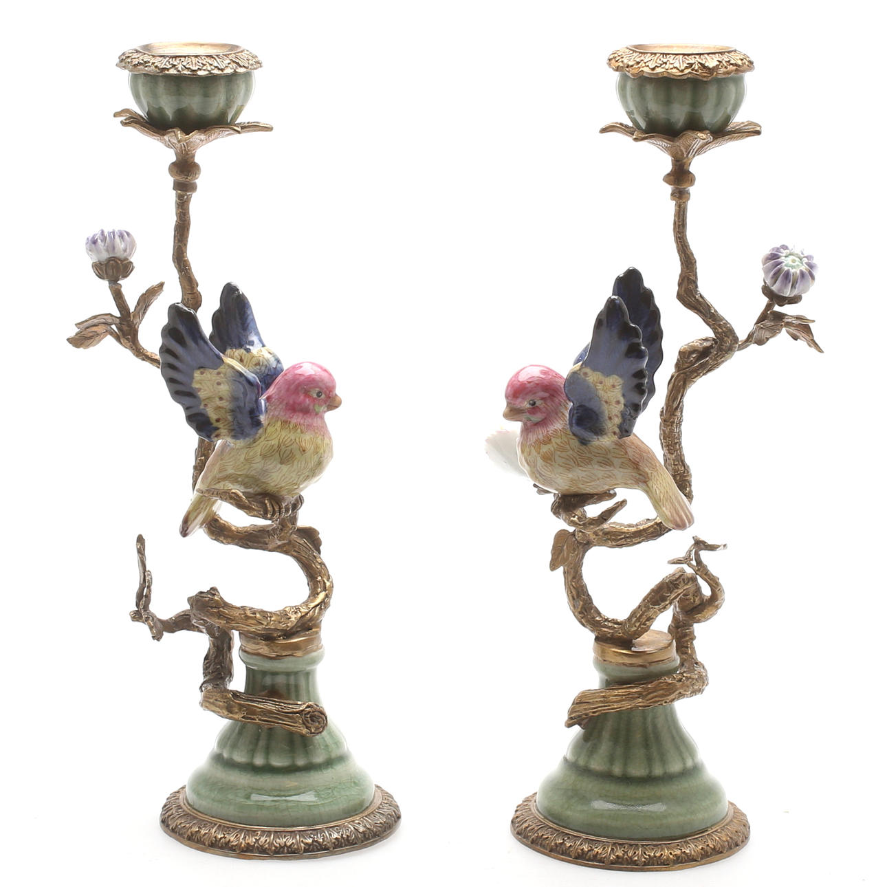 LJUSSTAKAR, ett par, keramik/gulmetall, 1900-talets senare hälft.