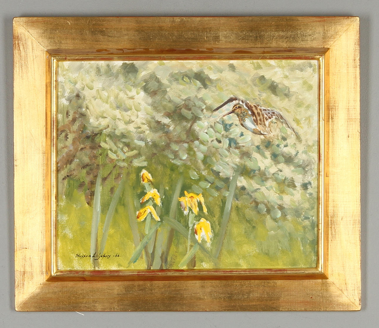 STAFFAN LILJEFORS. Fågelmotiv, olja på pannå, signerad.