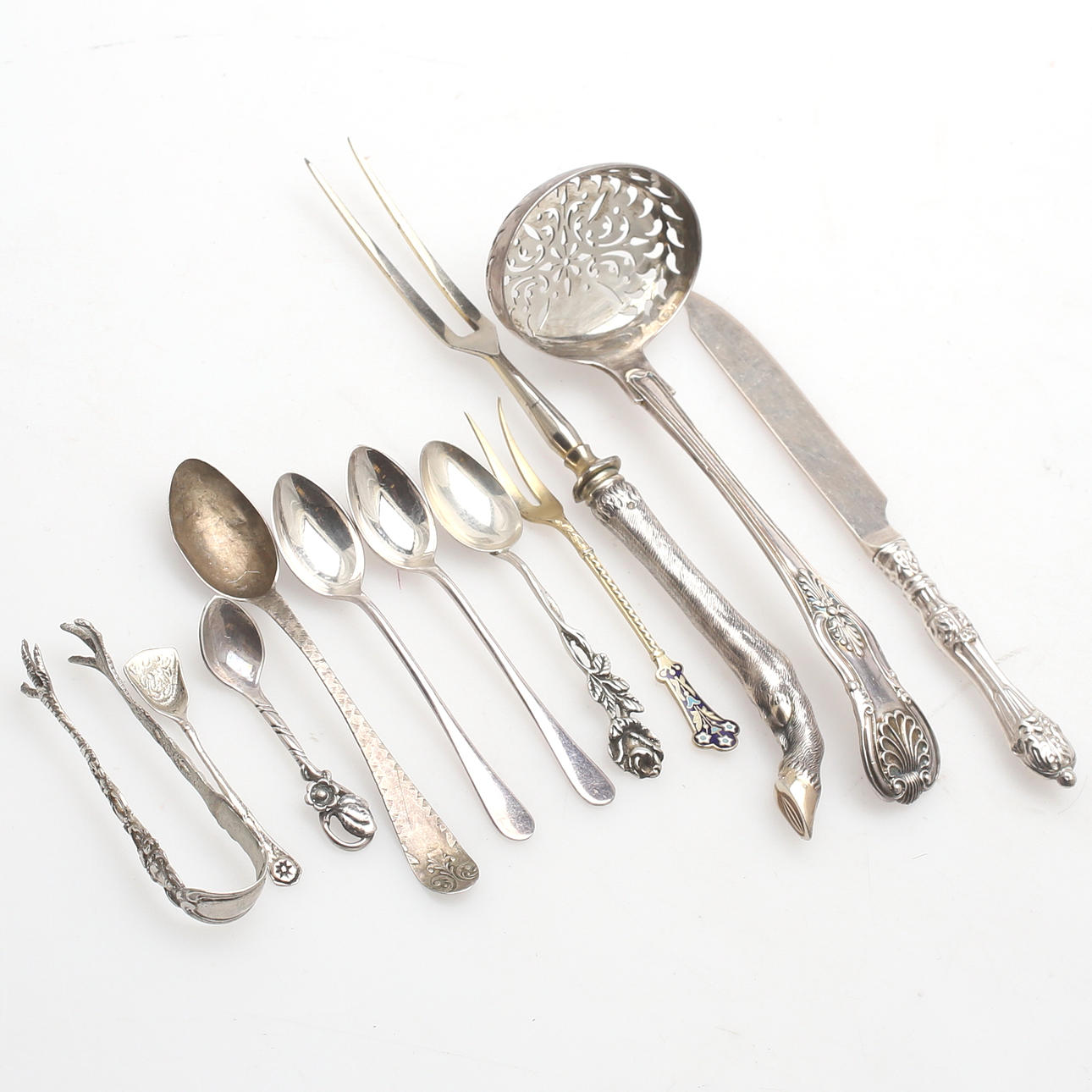 BESTICK, 11 st, silver, Sverige samt England, 18/1900-tal, totalvikt 167,61 gram.