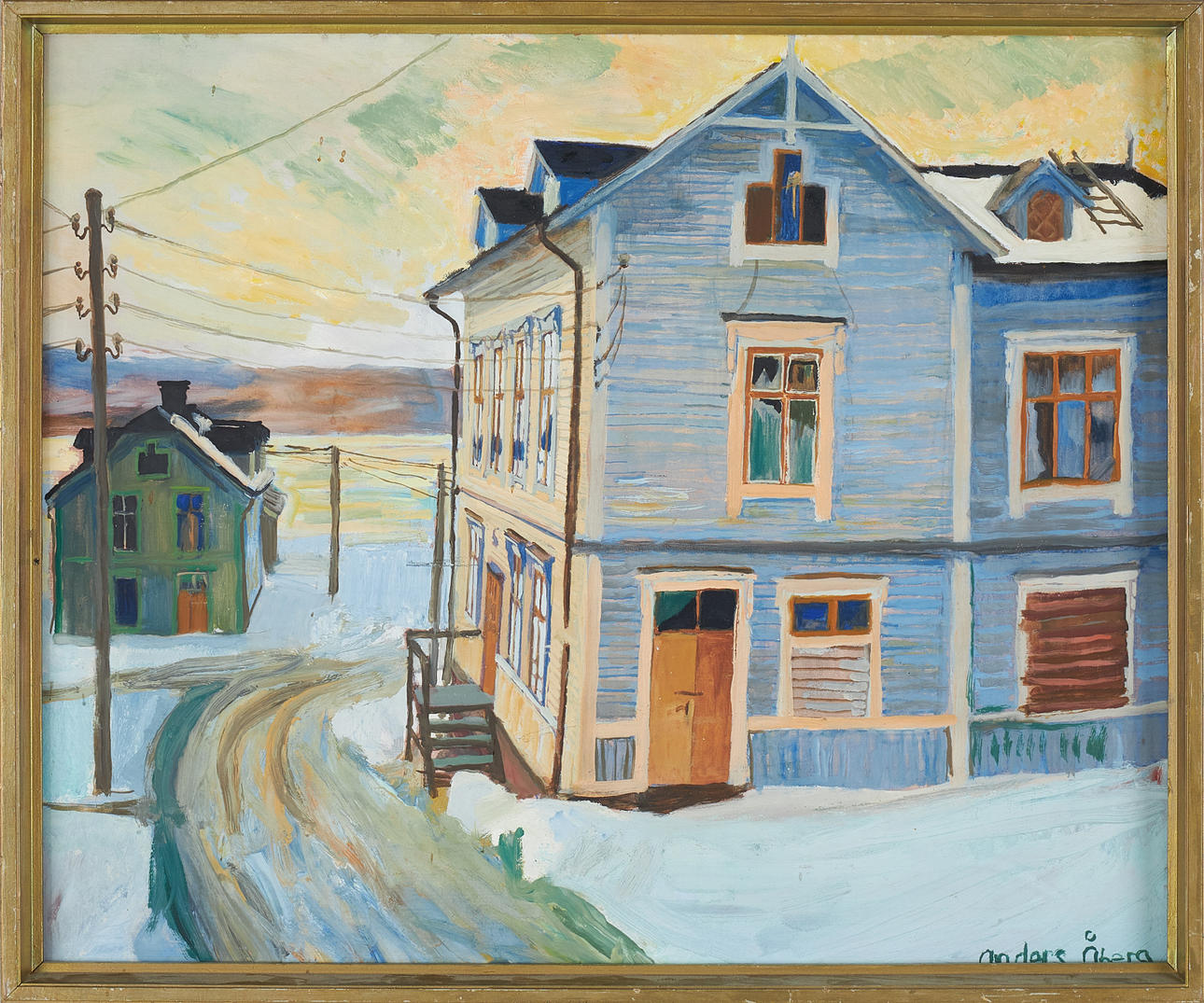 ANDERS ÅBERG. House in winter landscape, oil on panel, signed.