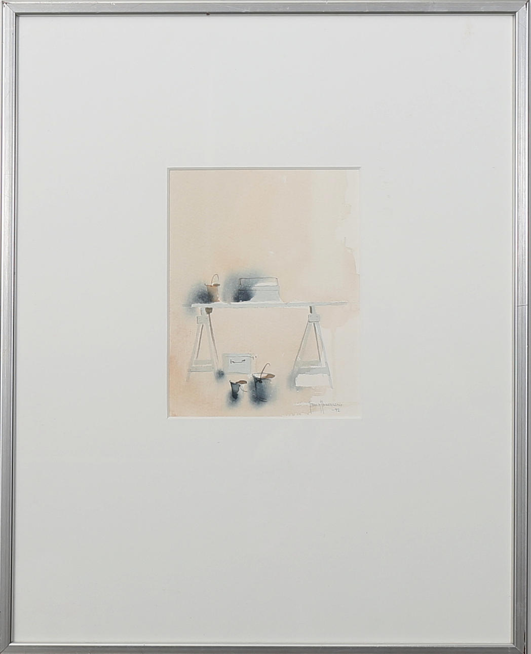 JOHNNY ANDERSSON. Arbetsbordet, akvarell, signerad och daterad -92.