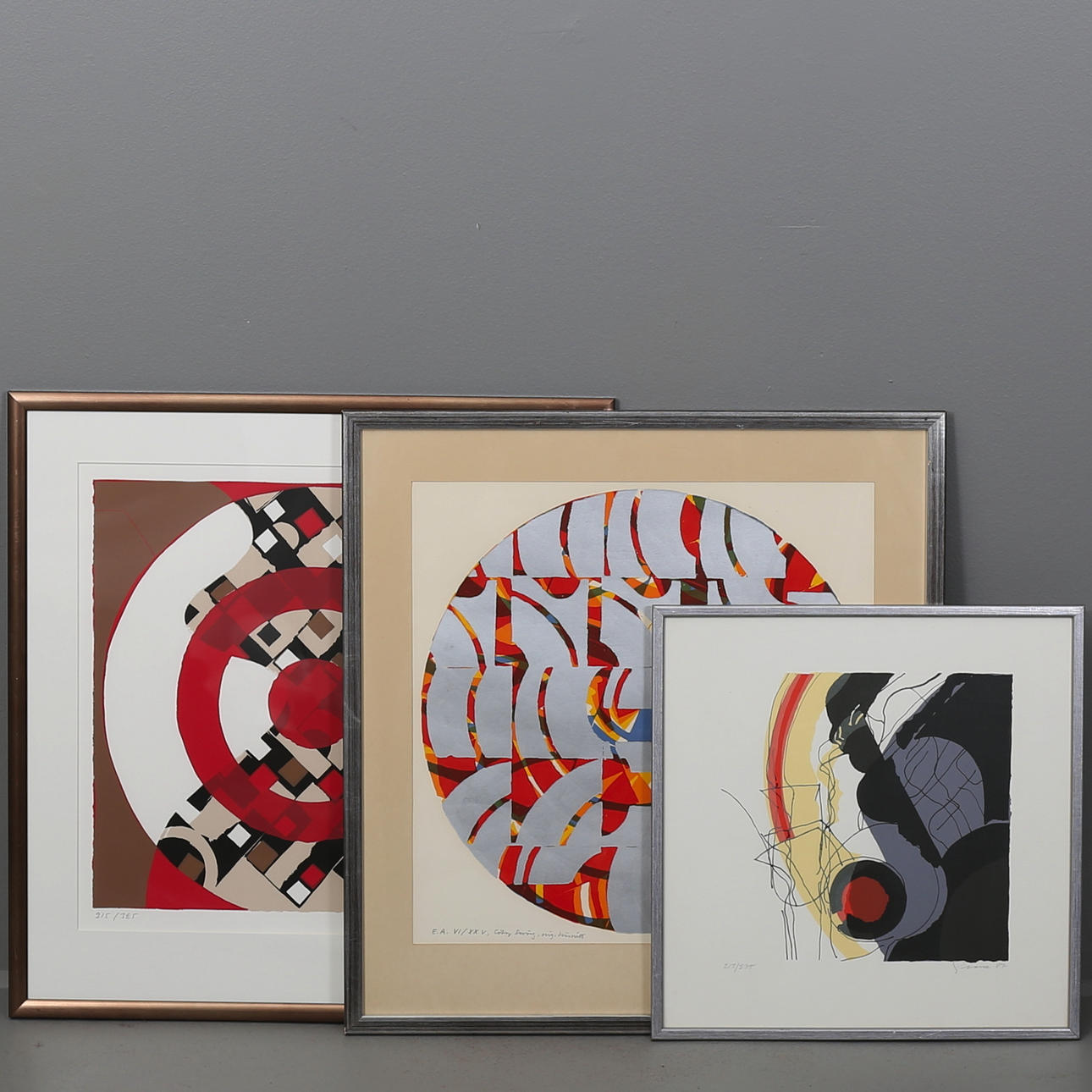 PARTI GRAFIK, 3 st, kompositioner, signerade Knut Grane.