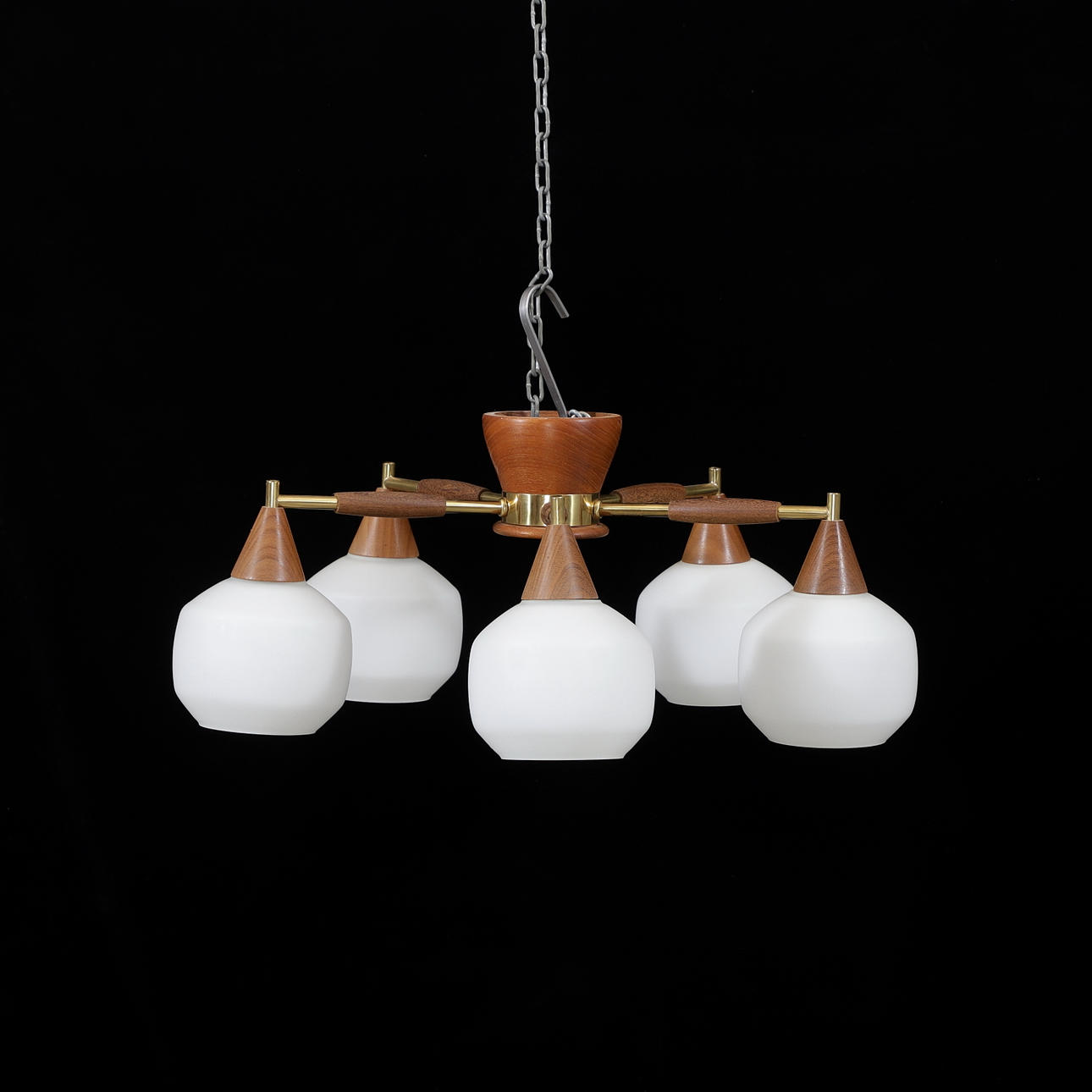 A TEAK/brass ceiling lamp, 1950s.