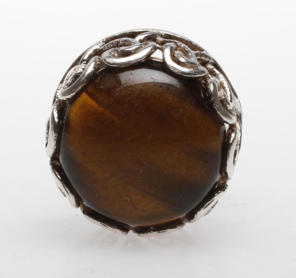 RING, silver med tigeröga, 1970-tal.