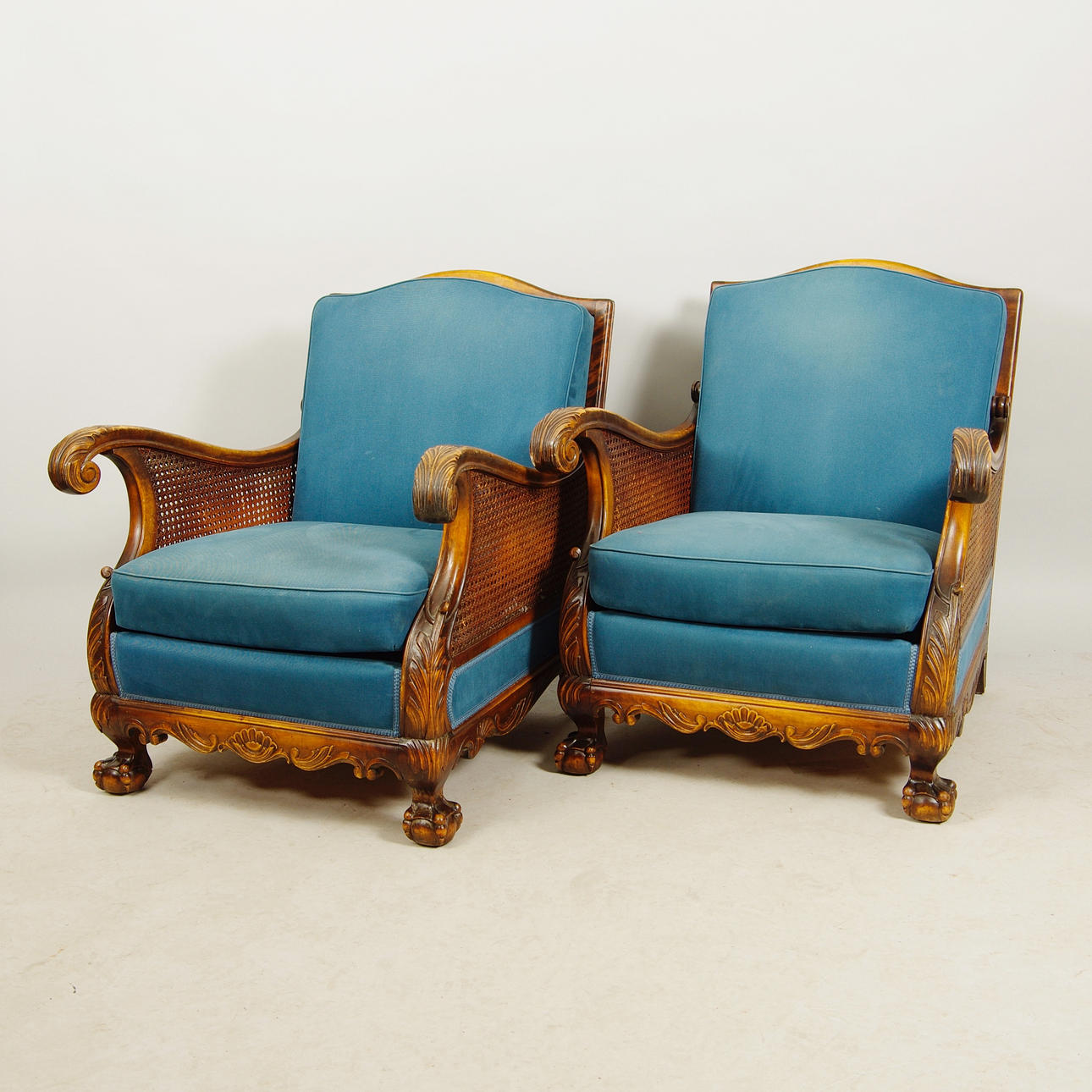 FÅTÖLJER, 1 par, björk med nät, chippendalestil.