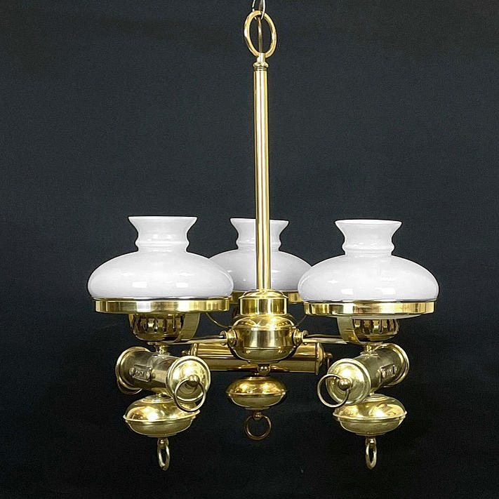 CEILING LAMP, Old river, brass with white glass cups.