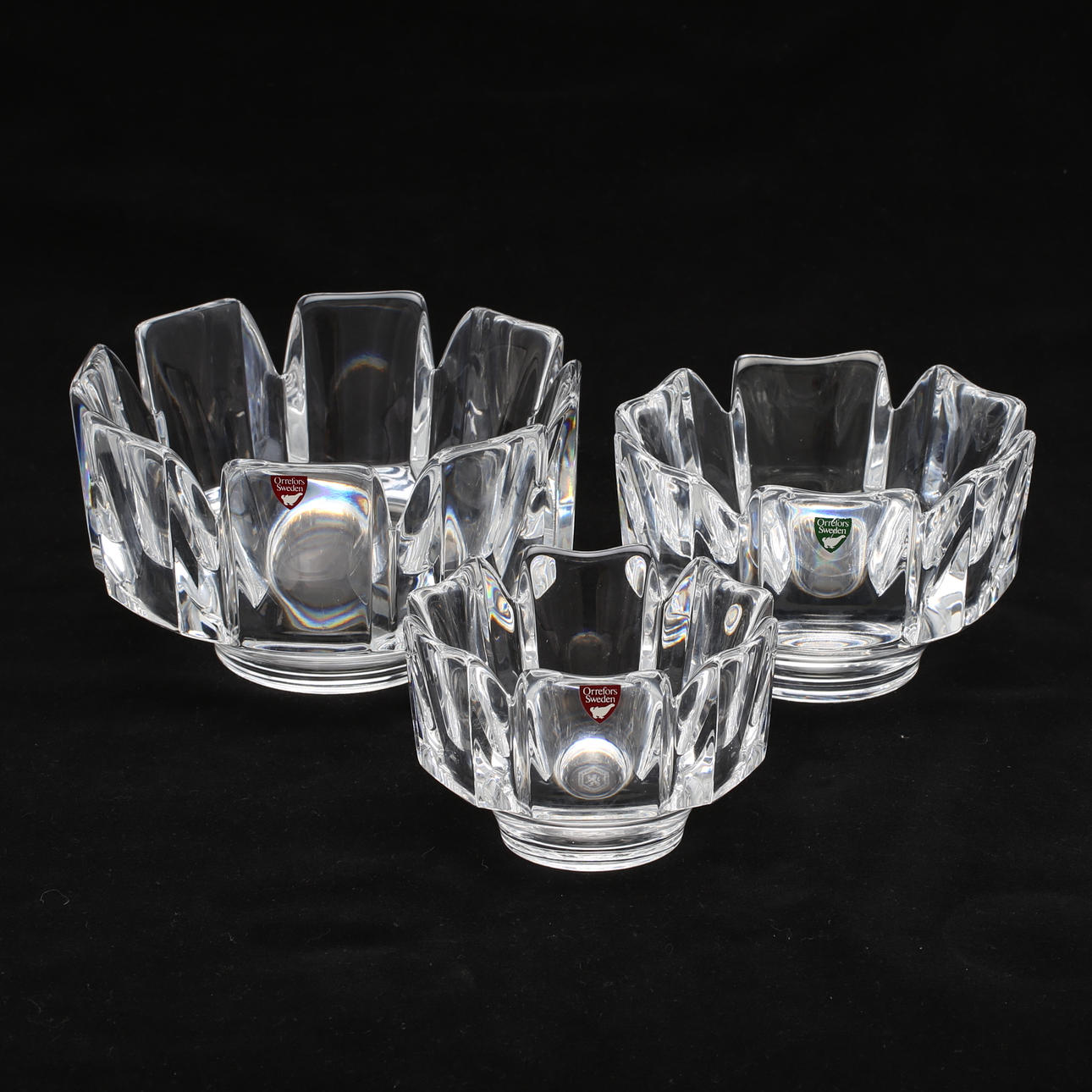 SKÅLAR, 3 st, glas, "Corona", Lars Hellsten, Orrefors.