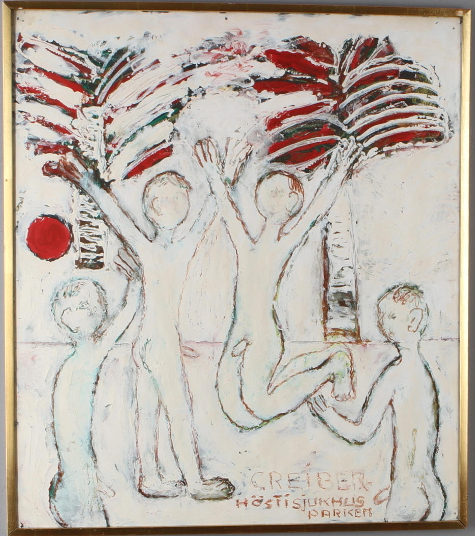 GUNNAR GREIBER. "Herbst im Krankenhauspark", Mischtechnik, signiert.