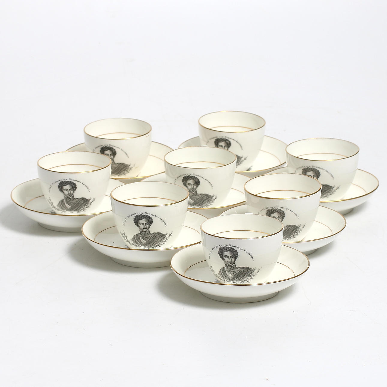 KAFFESERVIS, 16 delar, porslin, Josephine & Oscar Sveriges kronprins och prinsessa. Davenport. 1900-tal.