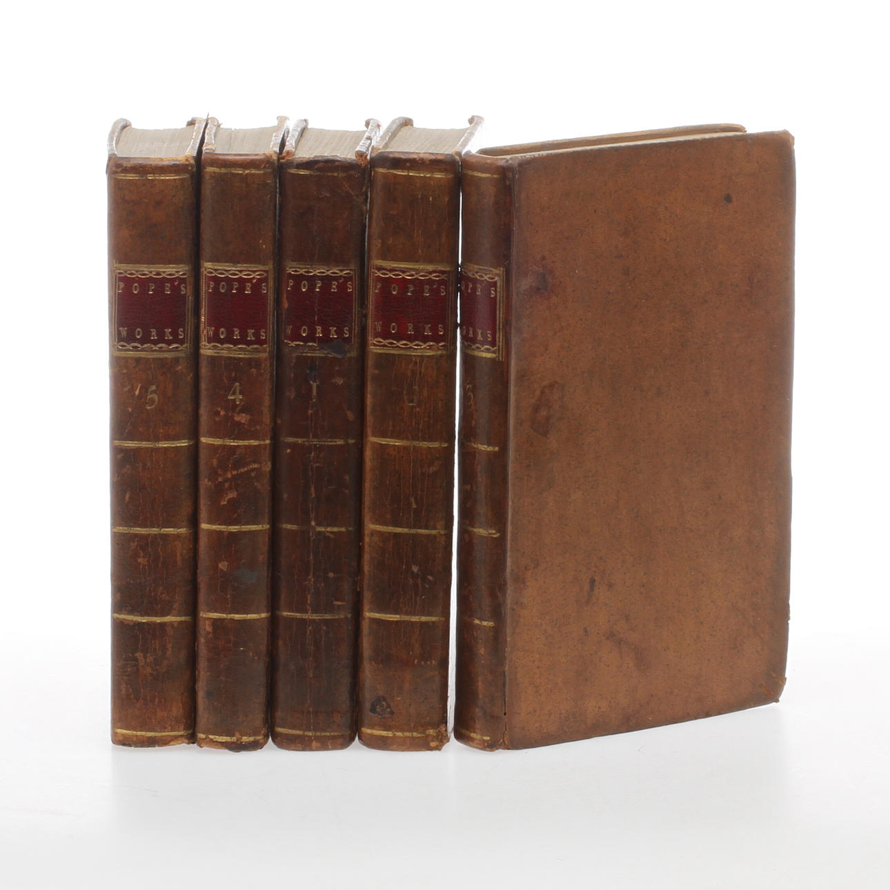 BÖCKER, 5 volymer (av 6), "The Works of Alexander Pope", London 1787/1788.