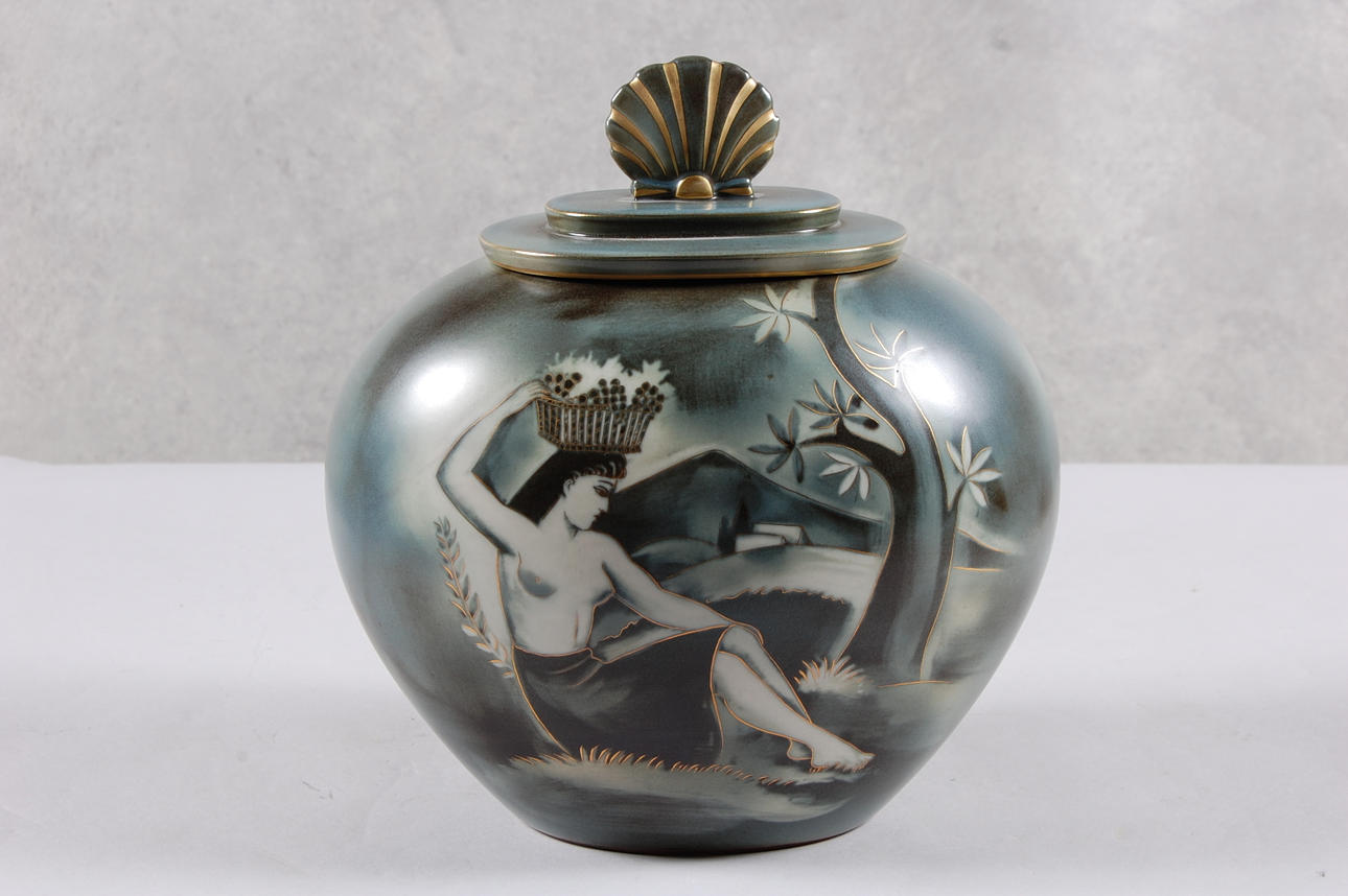 URNA med LOCK, stengods " Flambé ", Gunnar Nylund, Rörstrand.